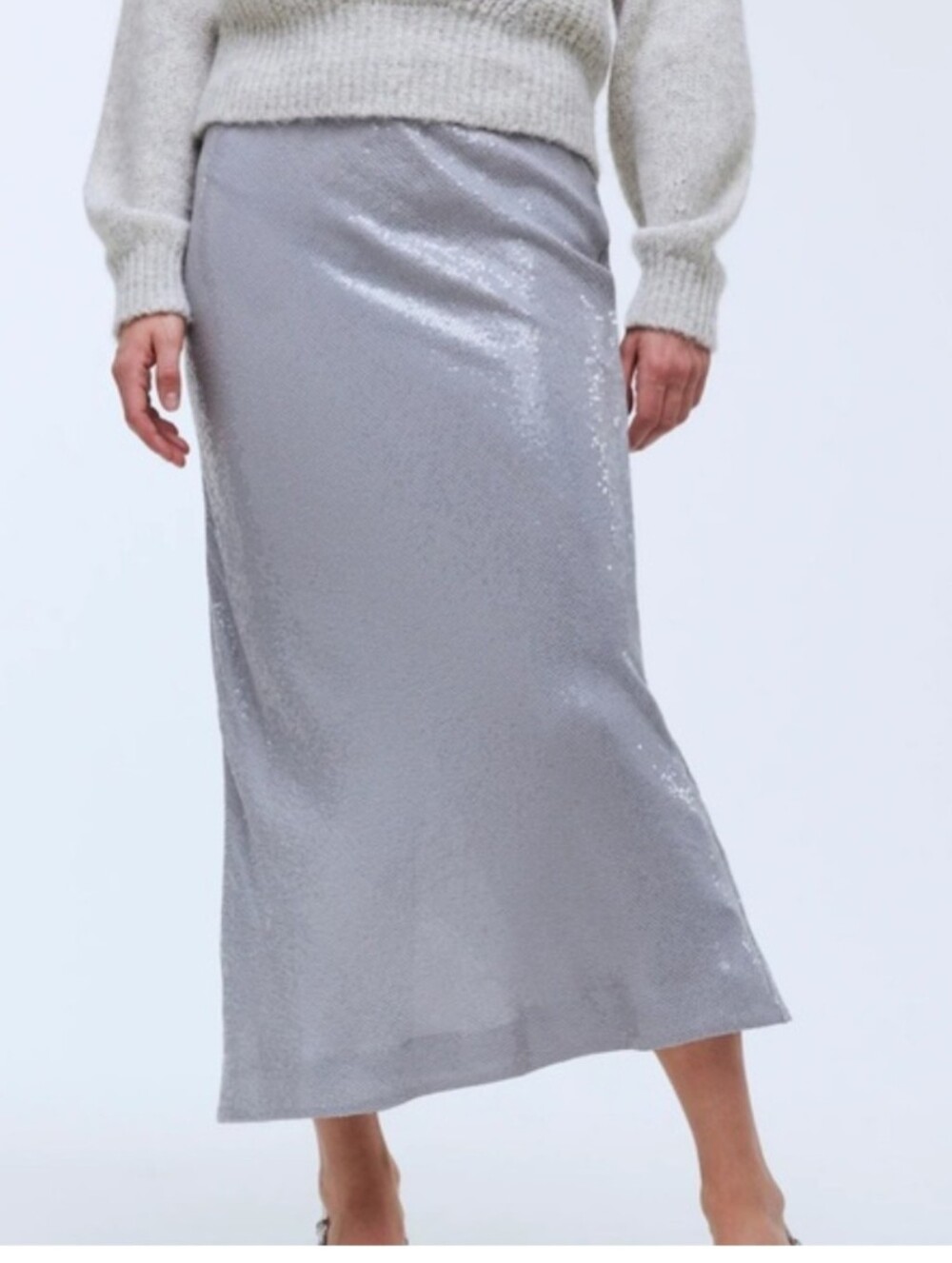 Madewell Sequin Midi Skirt Solstice Gray Silver Size 8 NWT